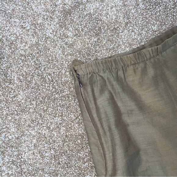 Chico's midi skirt linen silk cotton blend brown embroidered pleated lined SZ 3 - Picture 6 of 11